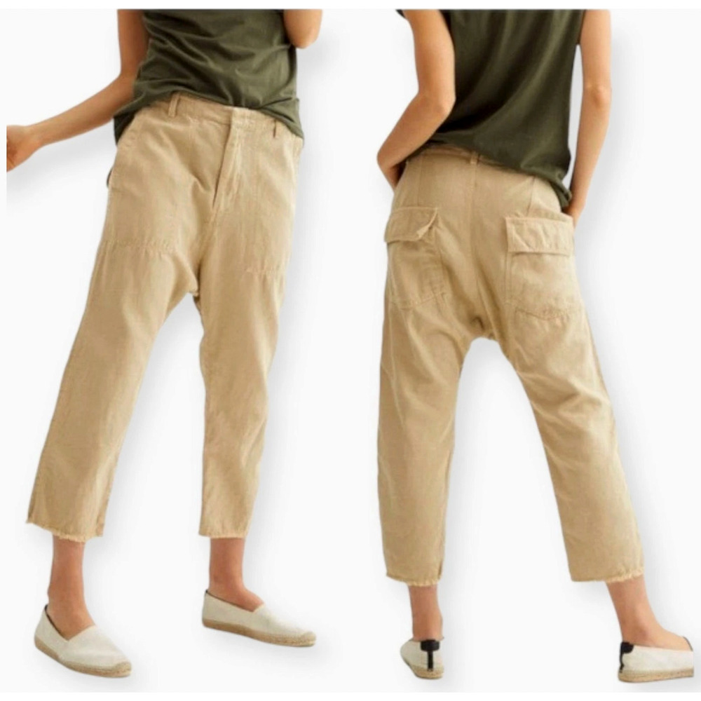 Nili Lotan  Slouchy Linen Luna Pants $345 Drop Crotch Sand Cotton Size 0 NWT